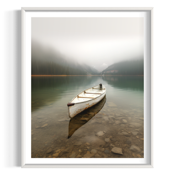 white canoe in norwegian fjord