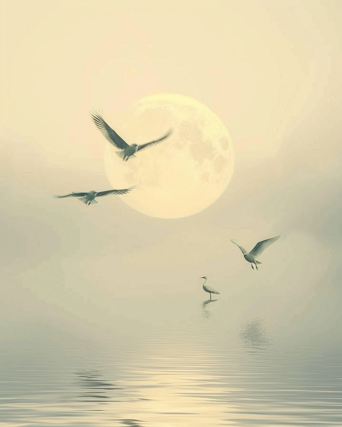 birds and the moon